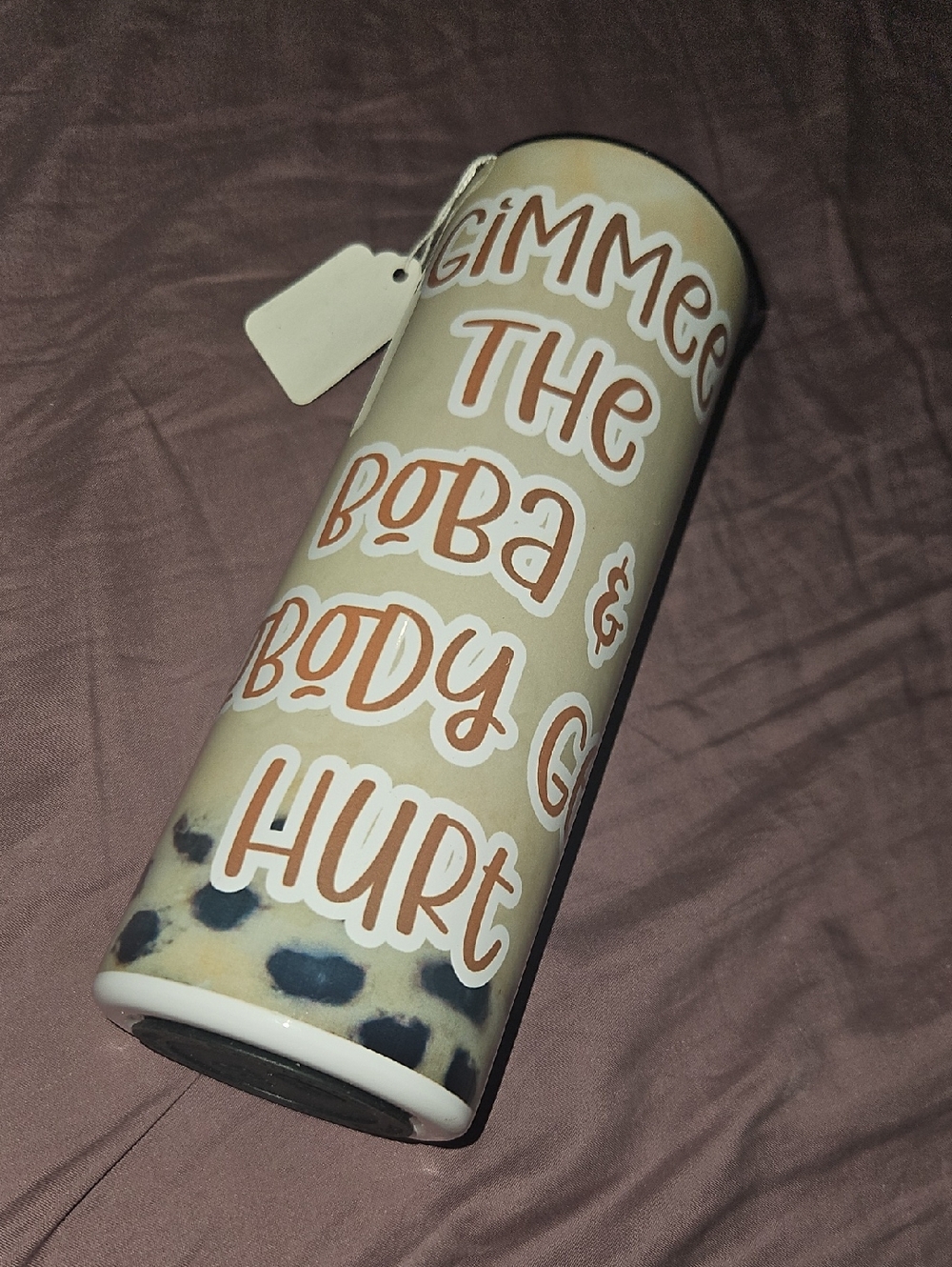 Beige Bubble Tea Tumbler with Script Text